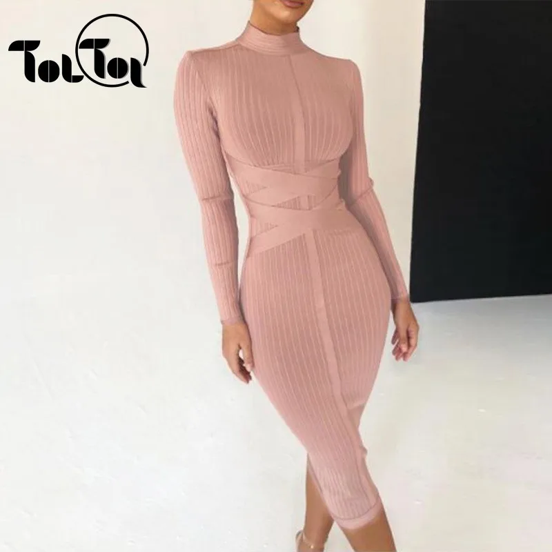 С длинным рукавом новое платье для женщин розовый Bodycon сексуальное 2019 вечерние