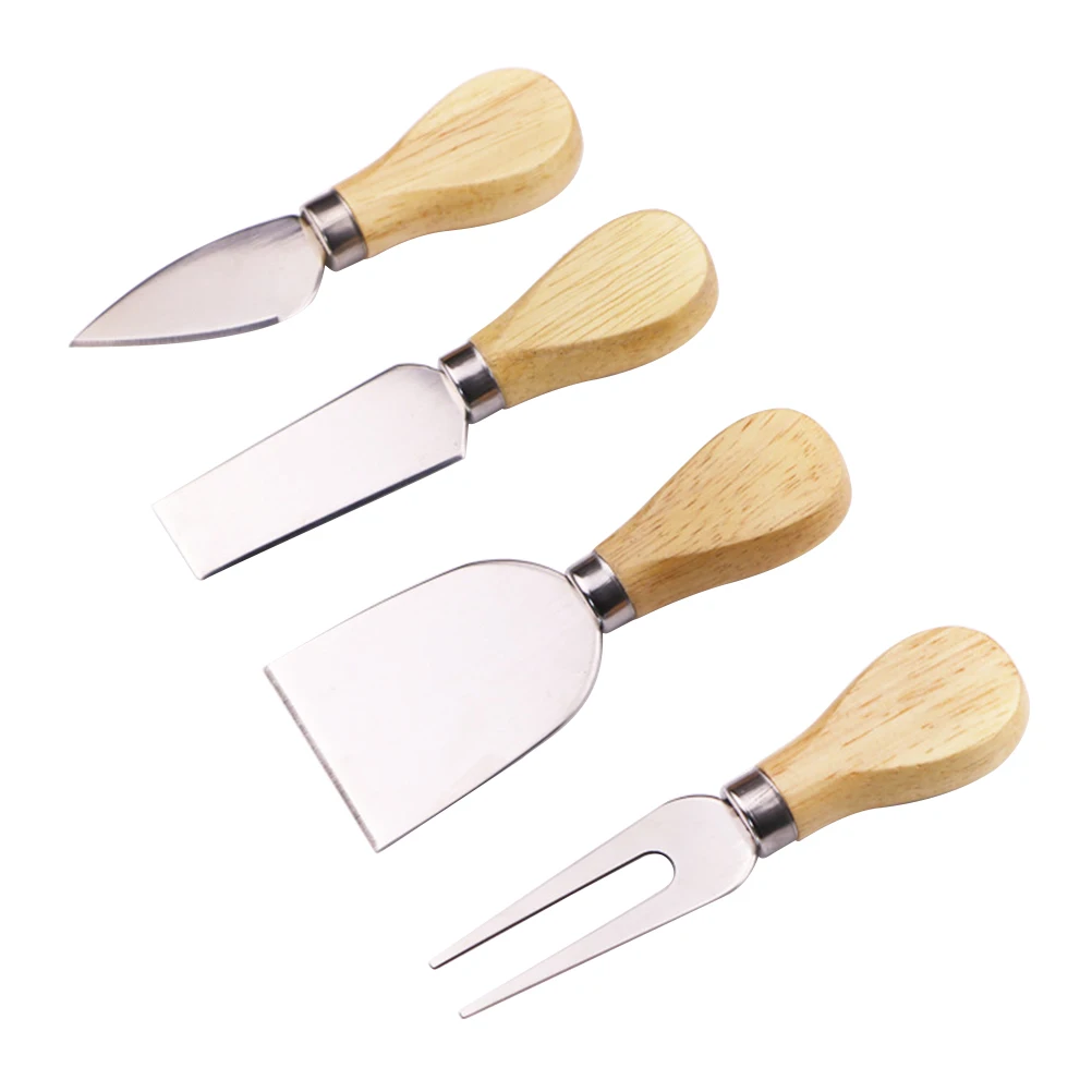 4 Pieces Set Stainless Steel Cheese Knife Bamboo Handle Cheese Slicer