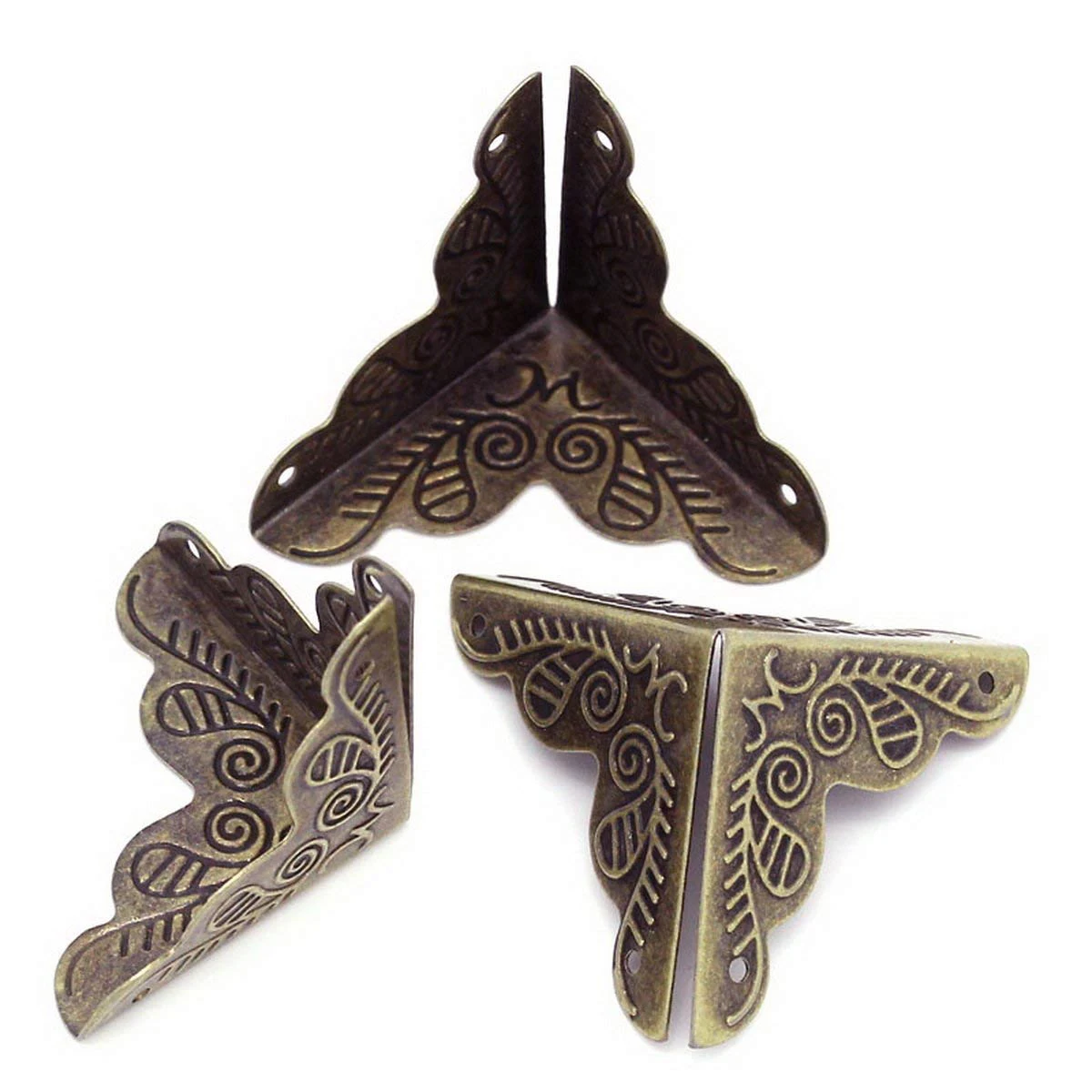

30pcs Vintage Luggage Case Box Corners For Furniture Decor Triangle Rattan Carved 3.6x1.9cm-bronze Tone Brackets Decorative