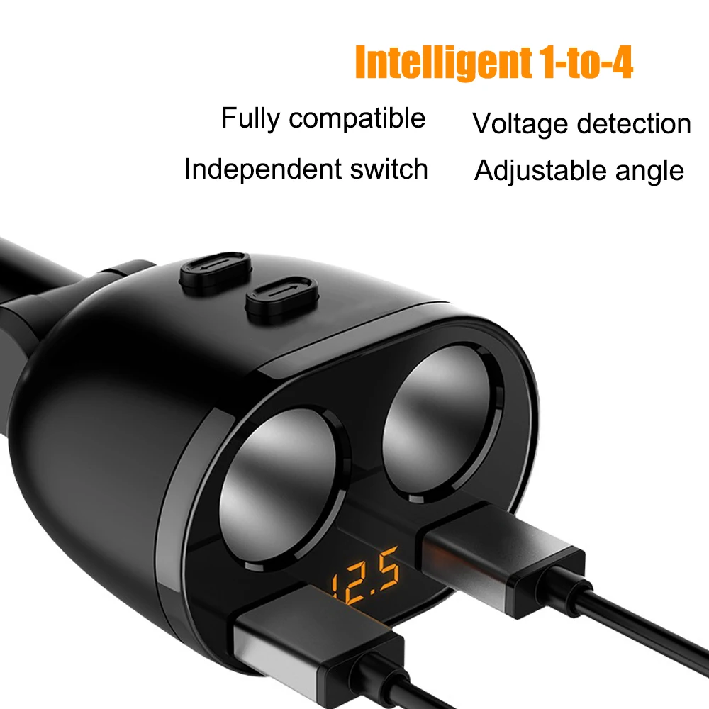 

2 Ports USB 2.0 Battery Charger 12V 24V 3.6A and Double Sockets Car Charger Extender Quick Charger Car-Charger