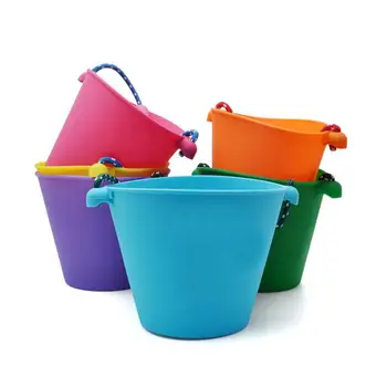 

Children bath toys beach bucket silicone folding hand bucket children baby beach sand play water pour toy color bucket