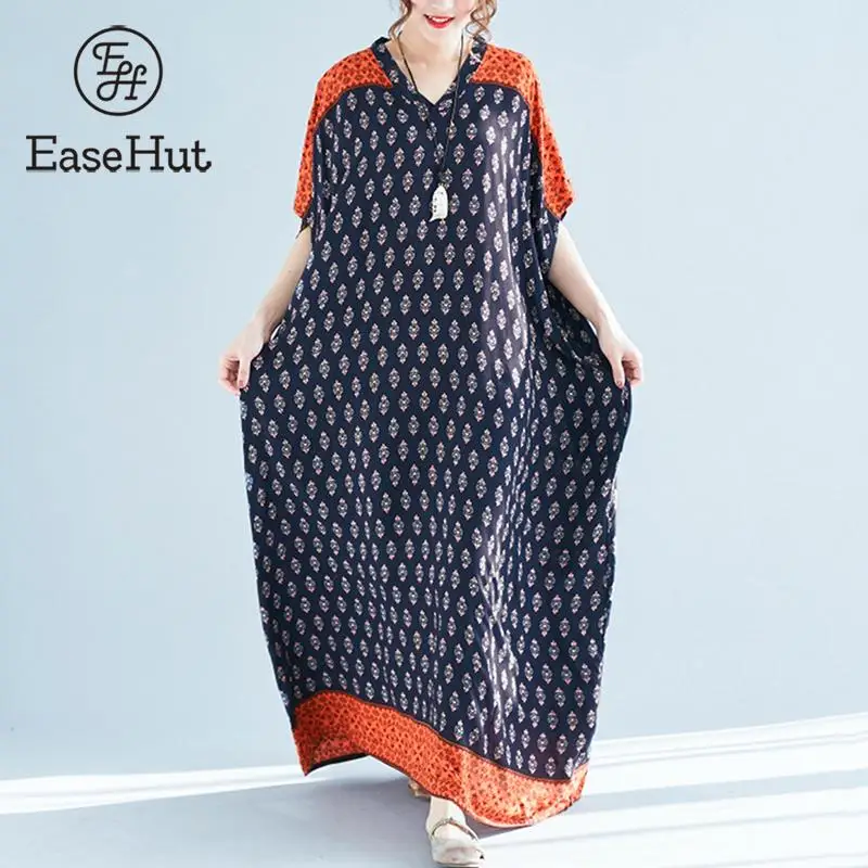 

EaseHut Vintage Oversized Baggy Summer Dress for Women Mori Girl Short Sleeve Kaftan Retro Casual Maxi Long Sundress Vestidos