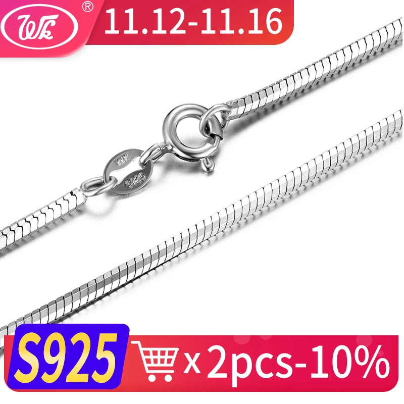 

WK Thick Long Silver Chain 925 Snake Chain 40 45 50 55 60 65 CM 0.8MM 1MM 1.5MM 1.8MM Silver Chains Necklace Women Men W3 NA003