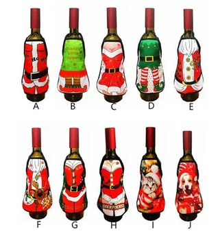 

New 200pcs Small Apron bottle Wine Cover Christmas Sexy Lady/Xmas Dog/Santa Pinafore red wine bottle wrapper Holiday Bottle clot