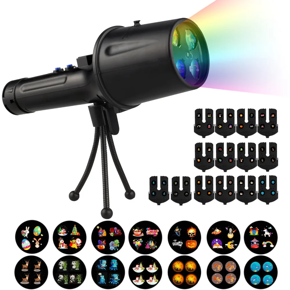 

Outdoor LED Laser Projector for Christmas 14pcs Patterns Led Rechargeable Flashlight Stage Light Disco Projection Decor EA