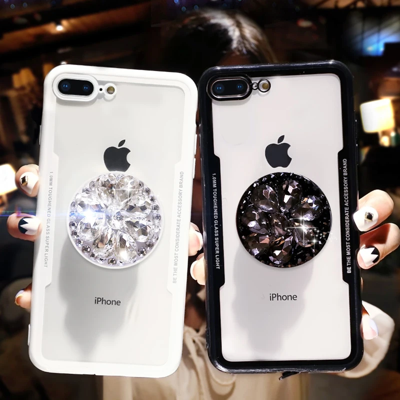 

Cute 3D Diamond drill flower ring Phone case for iPhone 6S 6 7 8 Plus X XR XS 11 Pro MAX Cover for Samsung S10 S8 S9 Note 8 9 10