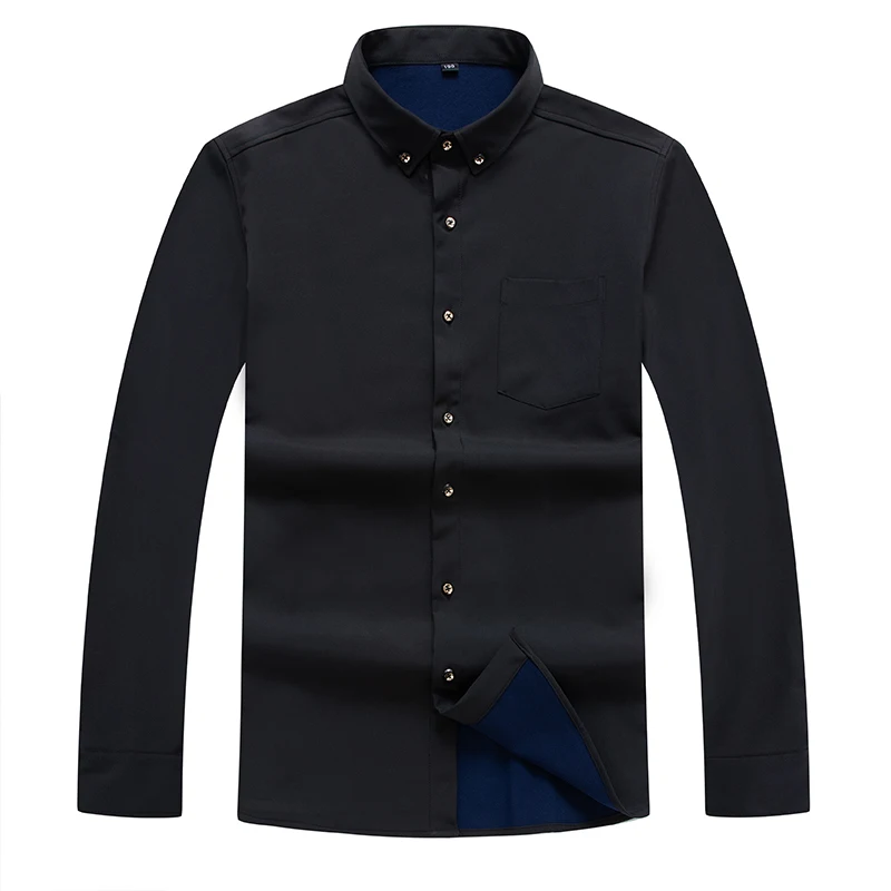 Размер 8XL 7XL новая зимняя официальная рубашка мужская с длинным рукавом классическая черная Рабочая одежда брендовая деловая Мужская плотная флисовая рубашка