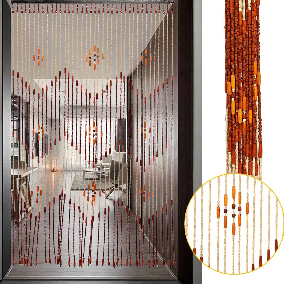 

Fashion Wooden Door Curtain Blinds Handmade Fly Screen Wooden Beads Room Divider 90x175cm-38 wave / 90x195cm-36 line