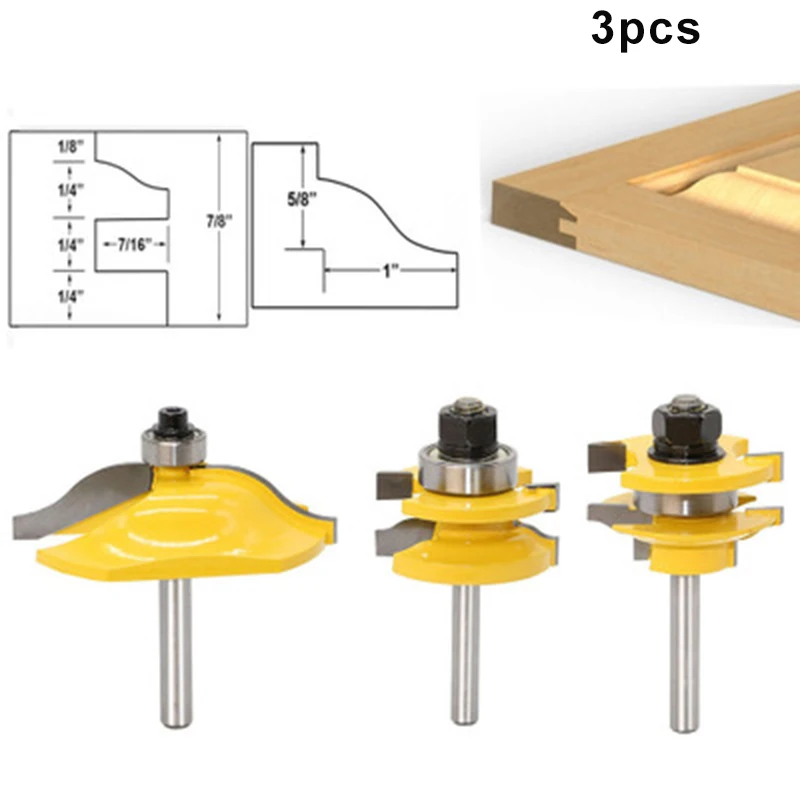 

3pcs 1/4inch Shank Rail Stile Ogee Blade Cutter Panel Cabinet Router Bits Set
