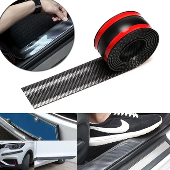 

9.8"x2" Universal Black Carbon Fiber Door Sill Protector DIY Anti-Scratch Car Body Sticker Guard Strip Rubber Styling Decoration