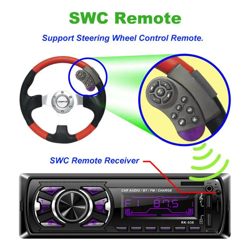  Cargador de RK-538 dos USB coche Radio FM 12V Panel frontal fijo coche Audio MP3 WMA reproductor Bl