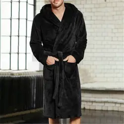 Мужские зимние удлиненные плюшевые шаль халат Домашняя одежда с длинными рукавами накидка халат нижнее белье Большие размеры