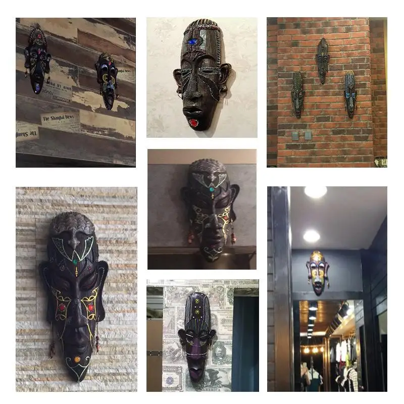

Vintage African Resin Face Mask Wall Hanging Pendant Creative Jewelry Home Furnishing Bar Decorative Wall Diy 3d Colorful Murals
