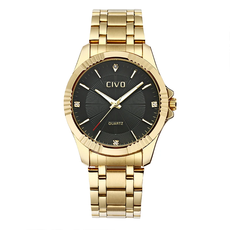 

CIVO Fashion Luxury Watches Mens Waterproof Quartz Wrist Watch Gold Stainless Steel Business Watches Clock Relogio Masculino