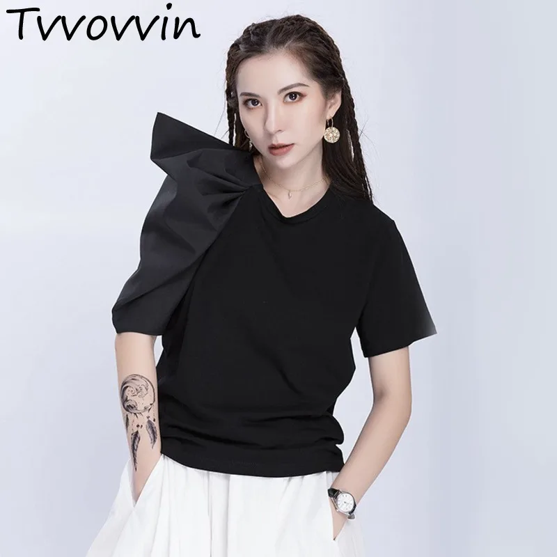 

2019 Women's Summer Short Sleeve Cotton T-shirt Women'a Fashion Puff Sleeve T-shirt Summer fashion personality AS509
