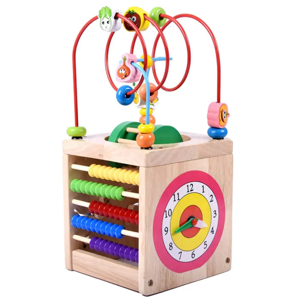 5 in 1 Multifunctional Wooden Cube Toy Abacus Clock Bead Labyrinth Game Early Learning Educational Toys for Children Kids |