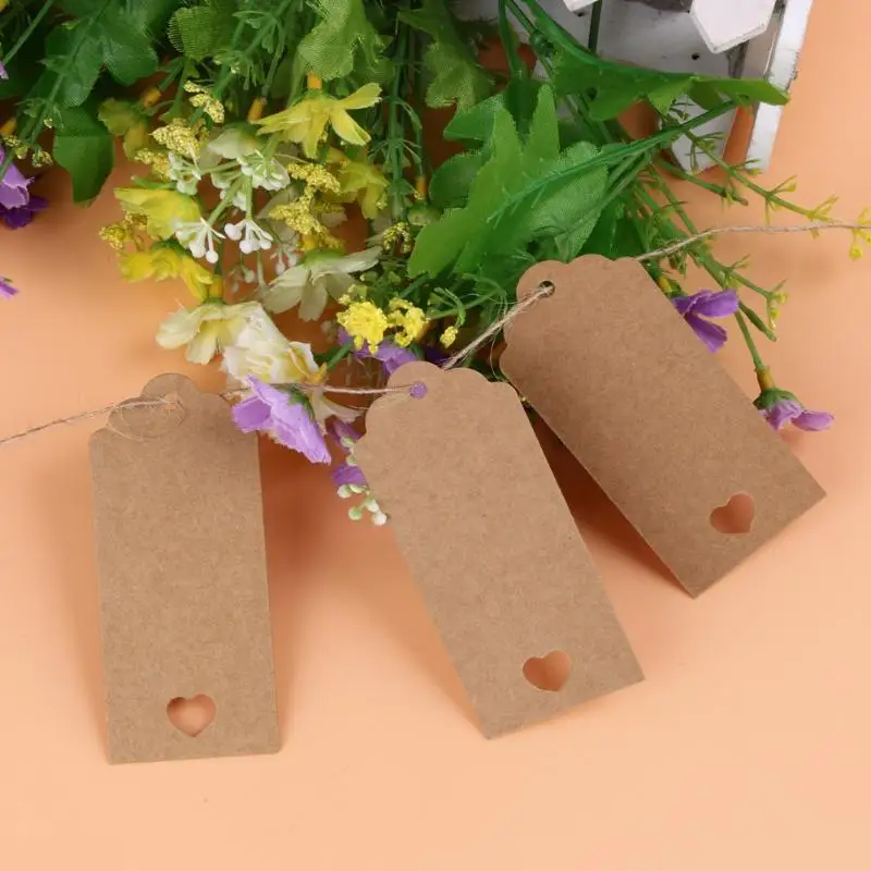 50 X крафт-бумага подарочные волнообразные бирки этикетки багаж Свадьба пустой+ Струны одноразовые, Защита окружающей среды
