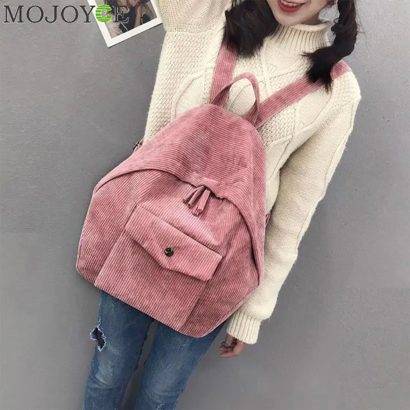 

2018 New Corduroy Women Backpack Pure Color Women Travel Bag Fashion Double Backpack Female Mochila Bagpack Pack Design