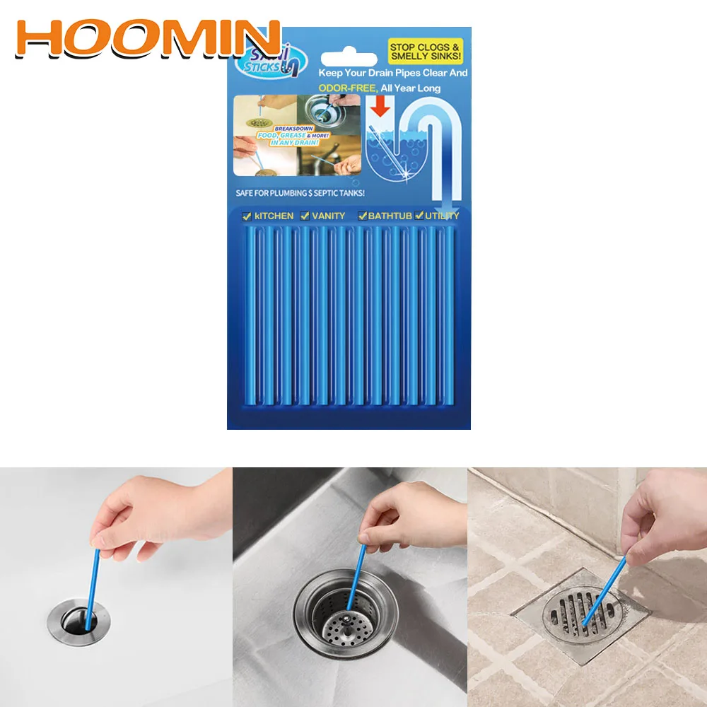 

HOOMIN Drain Toilet Pipe Cleaner 12Pcs/set Home Cleaning Sink Clogging Remover Tools Air Cleaner For Home Kitchen Bathroom