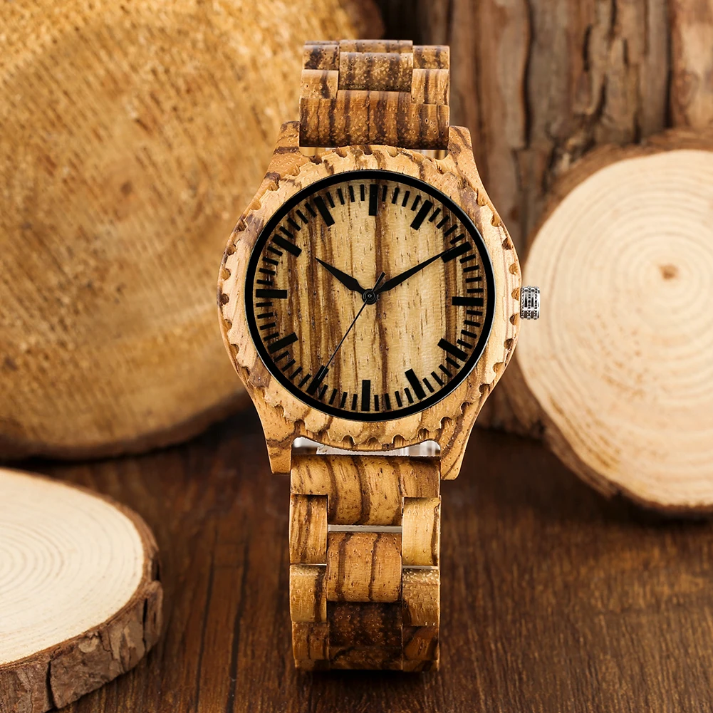 

Novel Zebra Wooden Watch for Men Handmade Quartz Analog Bamboo Watches for Man Natural Bamboo Wood Wrist Watch Gift for Boys