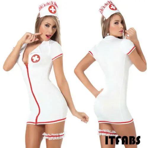 

Women Sexy-Lingerie Babydoll Nurse Exotic Costumes Underwear G-sting Nightwear Sleepwear 4Pieces Sets
