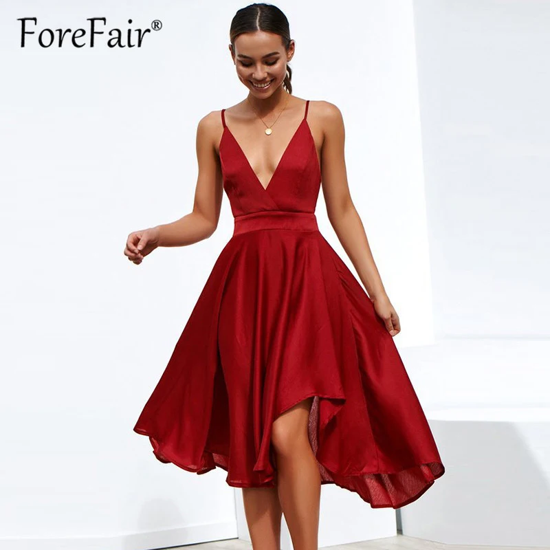 Forefair плюс размер платье Лето 2019 женские элегантные миди пляжные платья Глубокий v