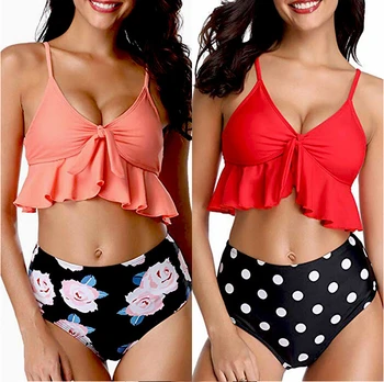 

Sexy Women Floral Two Pieces Bikini Set Bandage Push-Up Padded Strap Monokini High Waist Swimwear Swimsuit Bathing Brazilian