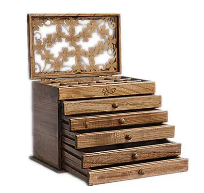 Clover skutečné dřevo klenoty box retro styl velké vícevrstvé sňatek dárek makeup organizátor skladovací box 31 * 20 * 25CM