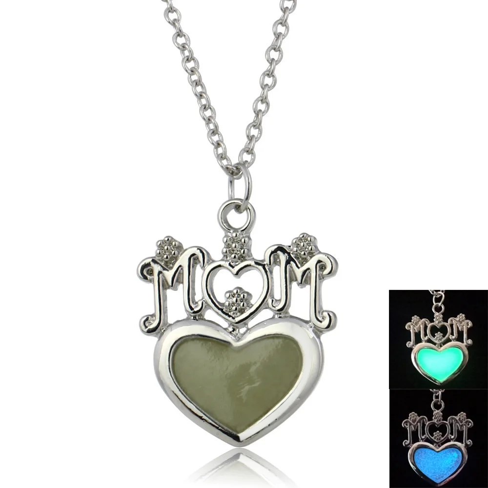 

Letter Heart-shaped Pendant Mother's Day Gift Noctilucent Love Mom Necklace colar jewelry choker boho chain CAR582 erd