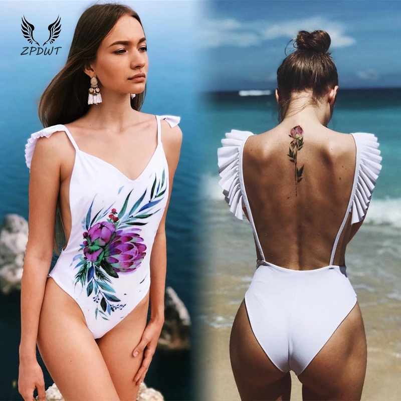 white frill swimsuit