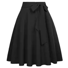 Женская Однотонная юбка трапециевидной формы с завышенной талией и галстуком-бабочкой