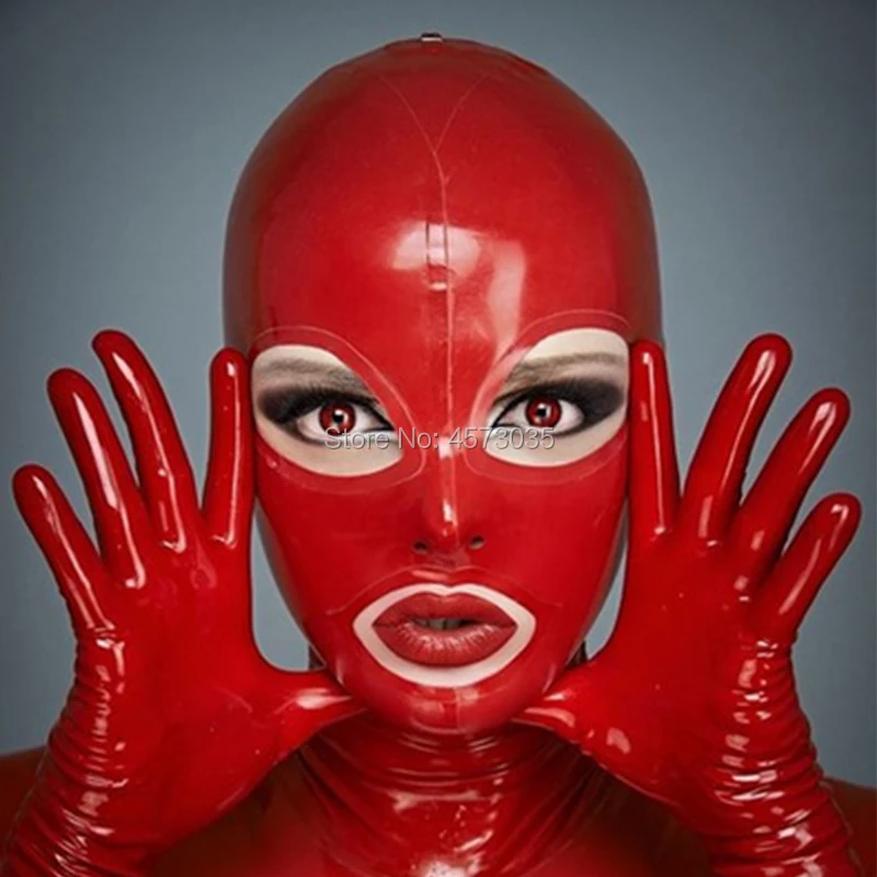 

sexy lingerie exotic red handmade latex hoods trim side open eyes mouth nose hole customize size color free shipping