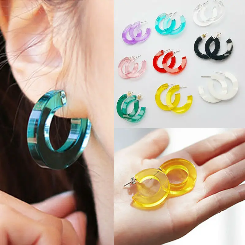

Geometric Circle Earrings Candy Color Transparent C Shape Acrylic Earrings Gift Women Wedding Party Jewelly