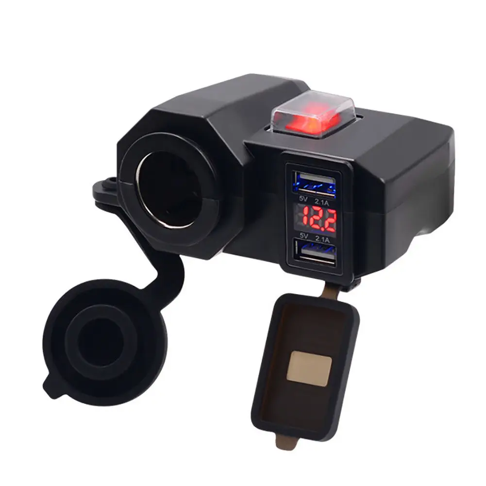 

Waterproof Motorcycle Cigarette Lighter 12V GPS Cigarette Lighter Dual USB Power Socket Charger Black 1pc