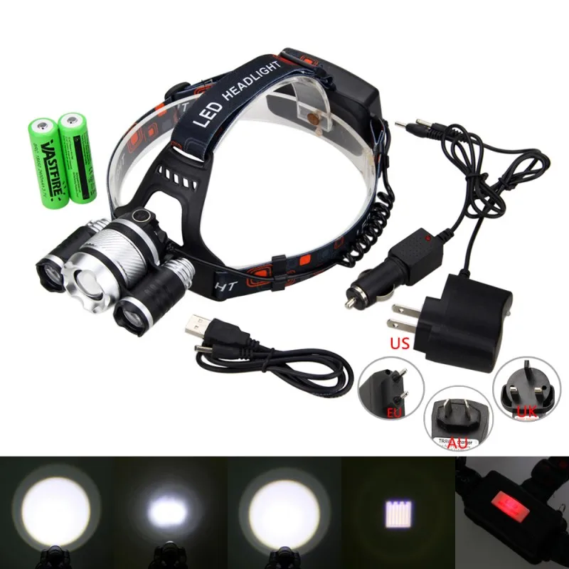 

T6 LED Hunting Lamp ZOOM Fishing Light with 2pcs 18650 Rechargeable Battery+Charger