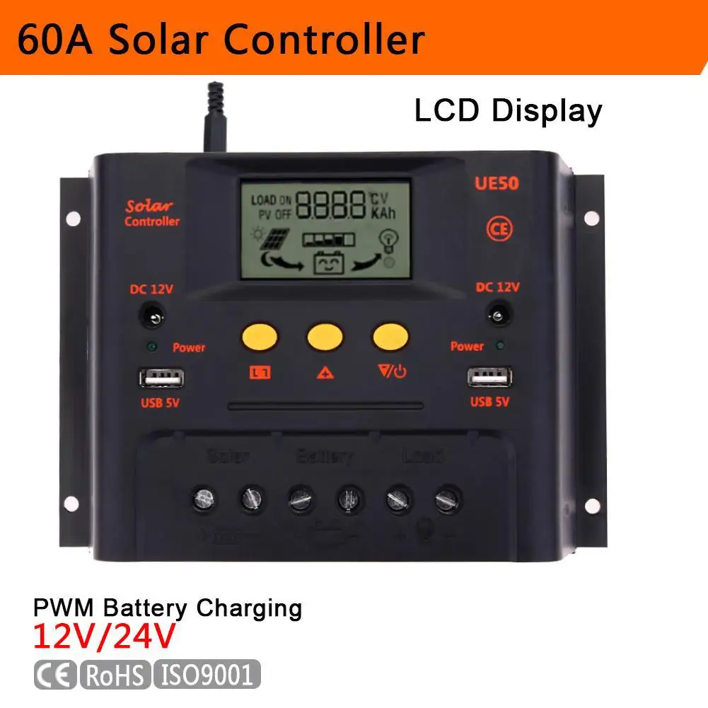

Sun Yoba 60A Solar Controller 12V/24V Panel Battery Regulator Charge Controller LCD Display PWM Battery Charging