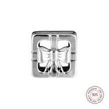 Рефлексионы подарок очаровательные клипсы стерлингового серебра 925 пробы квадратные Подвески Металлические бусины DIY Изготовление ювелирных изделий Подходит бренд браслеты