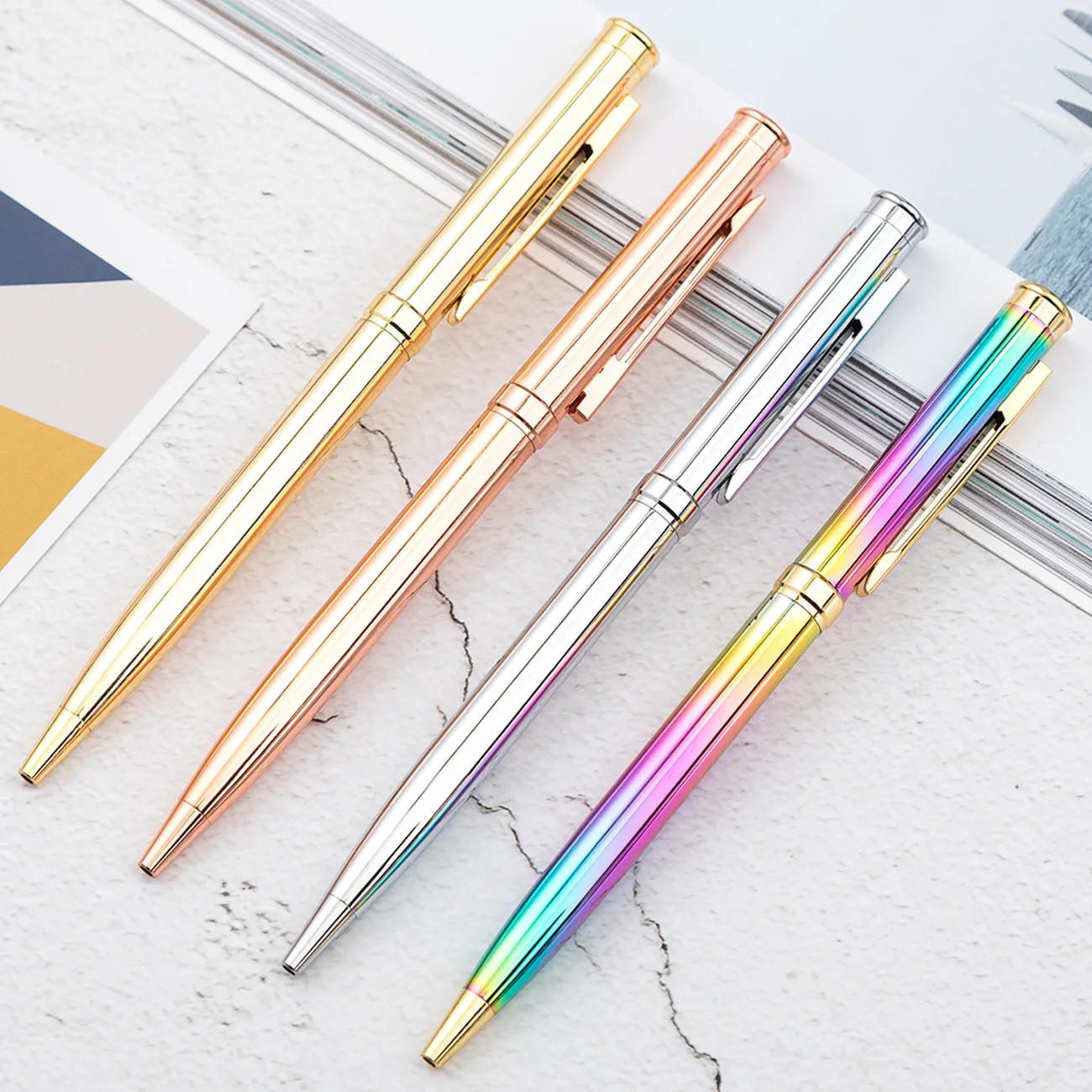 

Metal rose gold flowing light and color ballpoint Pen Customized boligrafos gift Pen luxury stationery