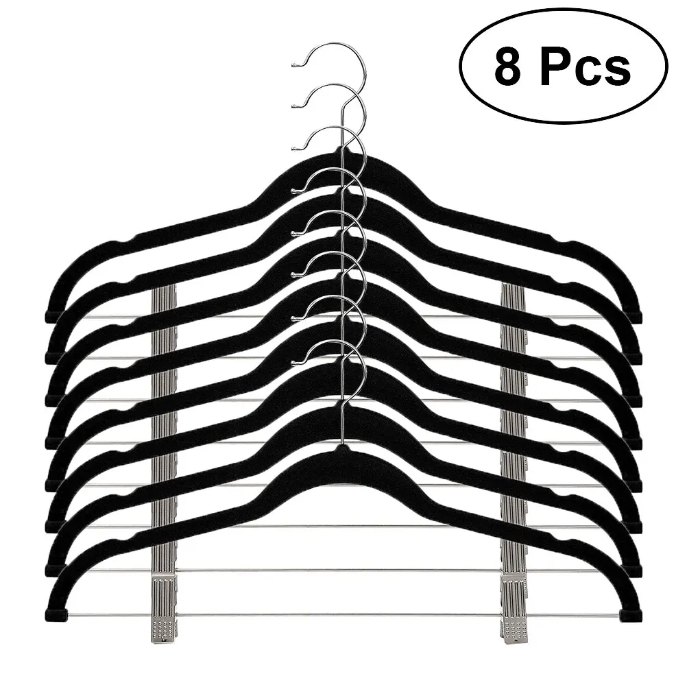 

8pcs Velvet Clothes Hangers Premium Non-Slip Clothes Hangers Drying Racks with Clips for Clothes Coats Dress Pants Jackets