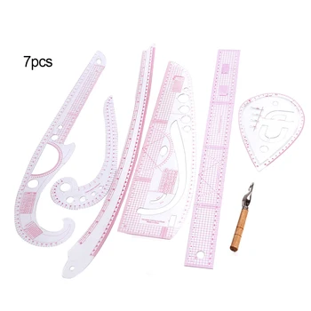 

DIY 7Pcs/set Plastic Sew Dressmaking Tailor French Curve Metric Ruler Multifunction Sewing Tool 2019 New