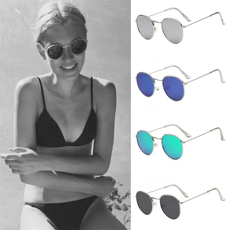 

UVLAIK Silver Color Frame Sunglasses Round Metal Women Glasses Retro Reflective Sunglass