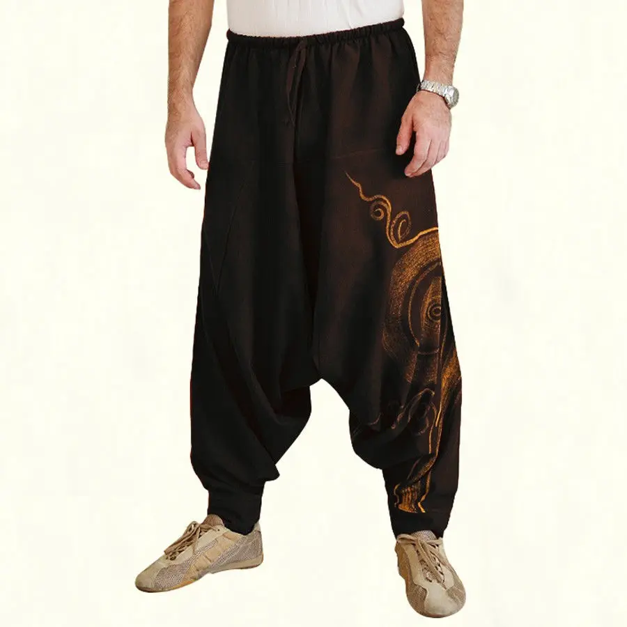 Мужские повседневные ретро брюки шаровары Hakama Hippie Свободные мешковатые