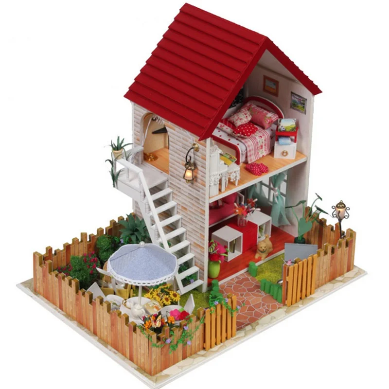 

DIY Handmade Wooden Miniature Dream House With LED Furniture Cover Doll House Birthday Gift For Children Friends Assemble