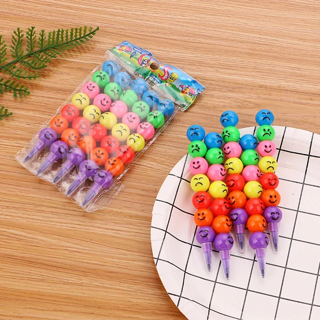 

6Pcs 7 Color Ice Sugar Smile Face Colored Crayon Pen Creative Sketch Swap For Children Pencil Present Learn Painting School Tool