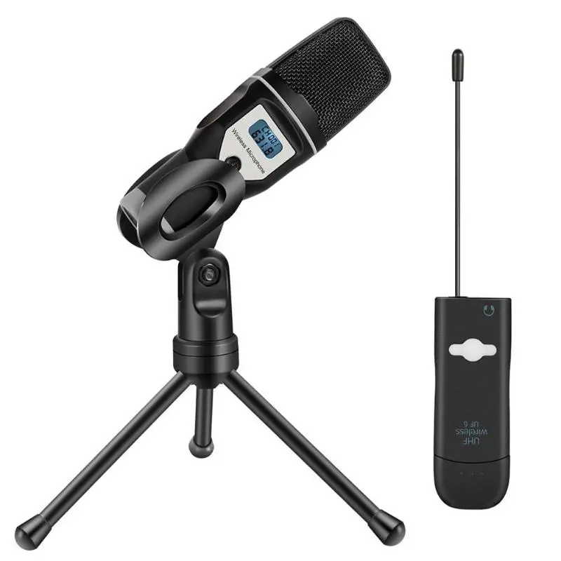 

Wireless Microphone with UHF Receiver USB Sound Card Karaoke Live Condenser Mic with Tripod/3.5mm Female to 6.3mm Adapter