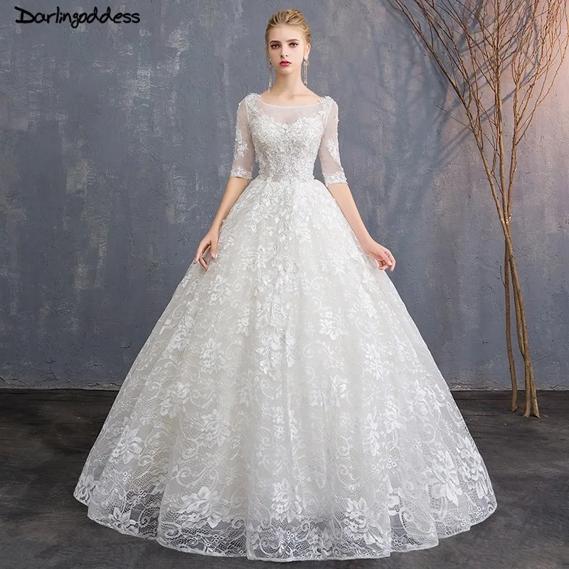 Luxury Lace Ball Gown Wedding Dresses 1/2 Sleeves Floor Length Wedding Dress Plus Size Open Back Weeding Dresses 2018 Luxury Lace Ball Gown Wedding Dresses 1/2 Sleeves Floor Length Wedding Dress Plus Size Open Back Weeding Dresses 2018