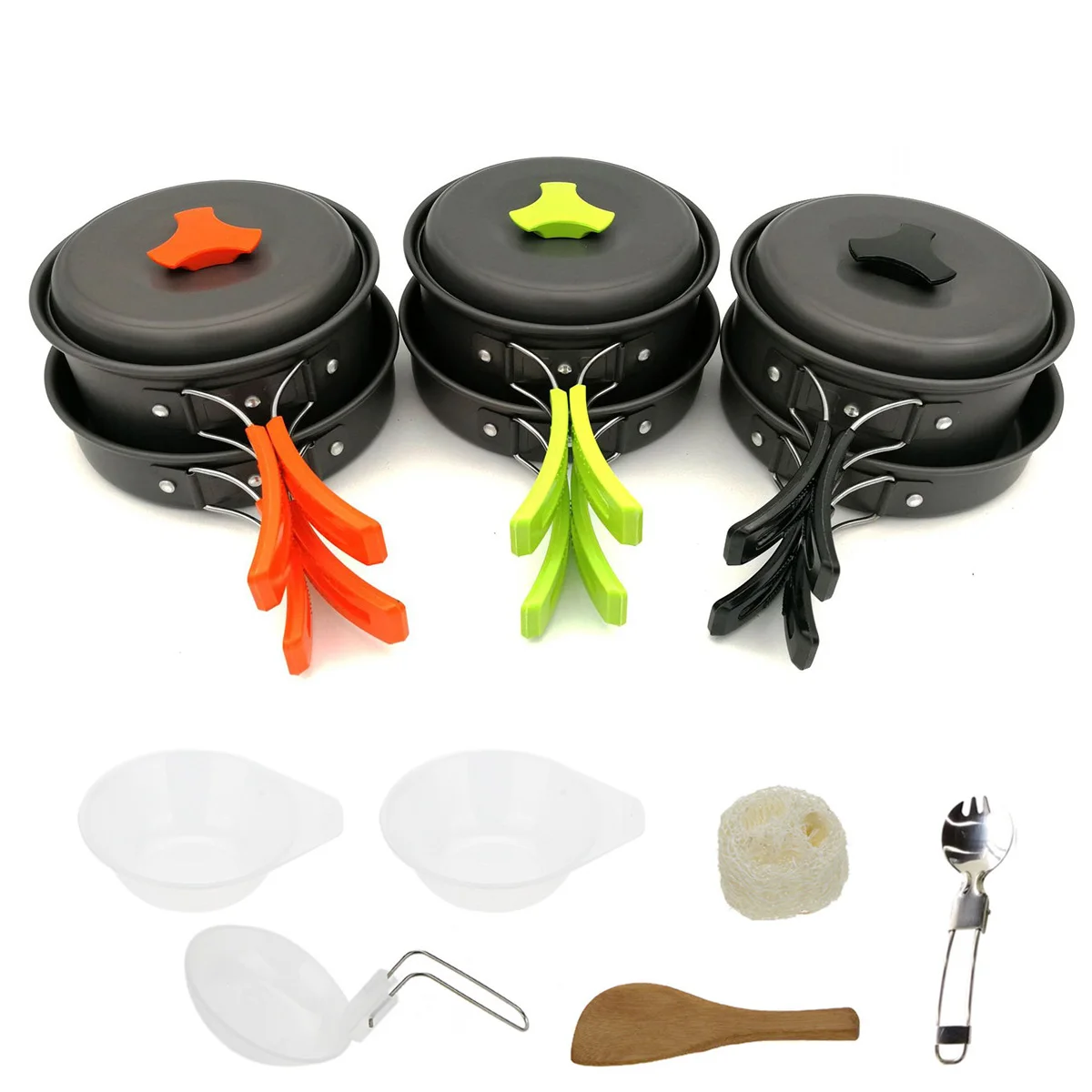 

10pcs/set 1-2 People Camping Cooking Cookware Set Portable Aluminium Pots Pans Cutlery Equipment Lot