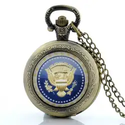 IBEINA серебро США Национальная эмблема кварцевые карманные часы ожерелье кулон подарок ретро Полный Охотник Кварцевые брелок кулон