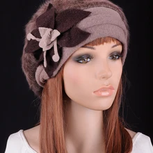 M602 милый цветок, зимний теплый светильник, коричневый мех кролика и шерсть, модная женская шапка, шапка бини, выберите цвет