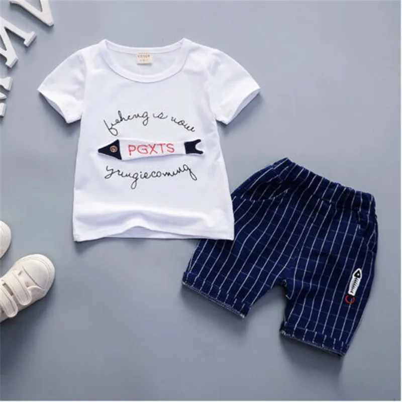 2019 New Baby Kids Clothes Set 2pc/Set Short Sleeves Tshirt White Yellow Red T-Shirt Tops Blue Pants Born Clothing |